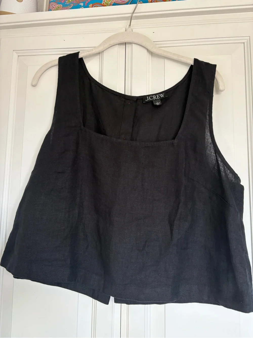 J. Crew Black Square-Neck Linen Cropped Tank Size Large